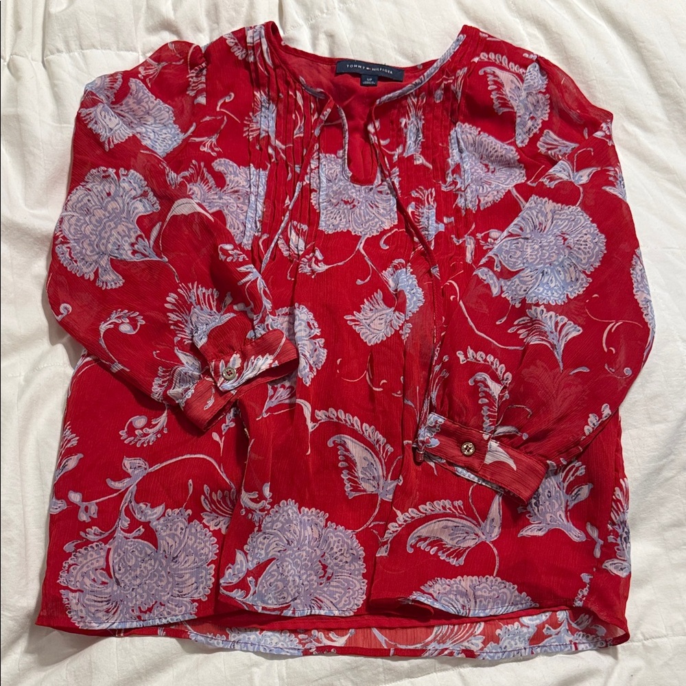 Tommy Hilfiger -  Red and Blue Floral Blouse - Small